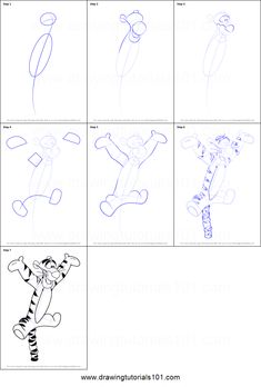 step by step drawing instructions for children to learn how to draw a cartoon character from winnie the pooh