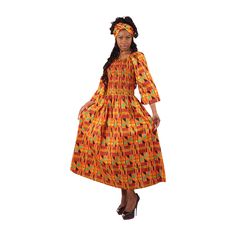 Will fit up a 30”60 bust and 30-50" waist. Dress is 54" in length. Matching headwrap Made in India of 55% cotton 45% Polyester. African Print Skirt, African Head Wraps, Smocked Top, Waist Dress, African Clothing, Dress First, African Print, African Fashion, Dress Length