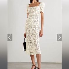 Stunning Lace Midi Dress Ivory Color Worn Once For My Bridal Shower, Perfect Condition Excellent Quality Embellished Button Detail Us2/Uk6 Fits Tts Square Neck Luxury Cream Dress For Summer, Formal Cream Lace Dress, White Square Neck Midi Dress For Cocktail, Elegant Cream Lace Dress, Elegant Formal Lace Dress With Square Neck, Elegant Off-white Dress With Square Neck, Elegant Off White Dress With Square Neck, Elegant Off White Dresses With Square Neck, Luxury White Formal Midi Dress