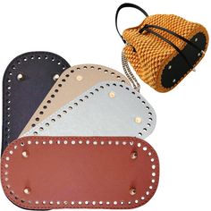 four different color leather purses with rivets