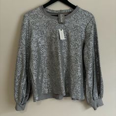 New With Tags, Never Worn Beautiful Silver Metallic Anthropologie Dolan Metallic Crewneck Sweatshirt 100% Cotton Please See Pictures For Approximate Measurements Casual Party Sweatshirt, Casual Long Sleeve Party Sweatshirt, Fall Party Long Sleeve Crew Neck Top, Casual Crew Neck Long Sleeve Top For Party, Casual Long Sleeve Crew Neck Top For Party, Fall Party Crew Neck Knit Top, Fall Party Knit Top With Crew Neck, Silver Sweater, Silver Coat