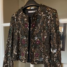 Beautiful Beaded Jacket. ***Direct Or Eb*** Luxury Outerwear For Night Out, Chic Embellished Festive Outerwear, Chic Festive Embellished Outerwear, Luxury Embellished Blazer For Festive Occasions, Elegant Beaded Festive Outerwear, Glamorous Embellished Outerwear For Festive Occasions, Elegant Hand Embellished Long Sleeve Outerwear, Elegant Long Sleeve Hand Embellished Outerwear, Long Sleeve Embellished Outerwear For Party