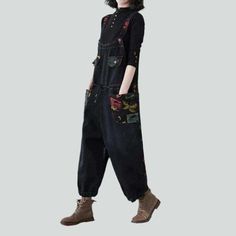 Let the nostalgia of the Y2K era light up your wardrobe with our 2023 Autumn Collection's black-painted women's denim dungaree! Meticulously tailored to embrace the modern fashionista. this jumpsuit is a timeless blend of classic and contemporary style.Why You'll Fall In LoveThis jumpsuit is crafted to perfection. with a sanded finish. painted prints. and a loose silhouette to ensure maximum comfort and movement. The bold black color and the interplay between the suspenders and buttoned closure Black Spring Overalls With Pockets, Spring Black Overalls With Pockets, Casual Washed Black Overalls For Spring, Black Denim Overalls For Spring, Trendy Black Denim Jumpsuits And Rompers, Black Denim Overalls For Summer, Summer Black Denim Overalls, Black Cotton Overalls Jeans, Black Cotton Denim Jumpsuit For Spring