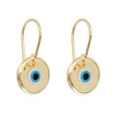 Inspired by our best-selling pendant, the breathtaking blend of colored glass and hand-painted designs in our Antique Evil Eye Earrings is bound to entice and astound. Unique in style and unmatchable in protective beauty, slip them on whenever you wish to make a strong impression, turn heads, and ignite the goddess within. 14k gold plated sterling Transparent eye .5" diameter disk Made by hand in Turkey, each piece is unique Evil Eye Earrings, Gold Baby, Eye Earrings, Eye Make, The Goddess, Evil Eye, Colored Glass, Baby Blue, Gold Earrings