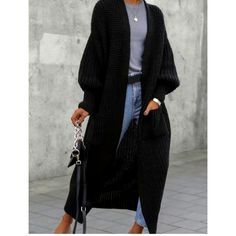 Details In Last Photo Cardigan Plus Size, Long Black Cardigan, Cardigan Casual, Longline Cardigan, Cardigan With Pockets, Pocket Cardigan, Cardigan Outfits, Casual Cardigans, Sweater Coat