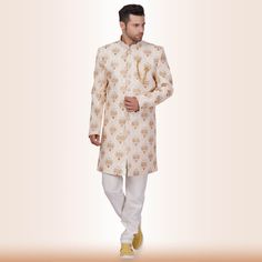 Wedding Sherwani For Men, Damask Style, Reception Outfits, Regal Elegance, Sherwani For Men, Wedding Sherwani, Sari Blouse, Gold Embroidery