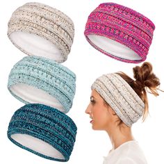 PRICES MAY VARY. Package Includes - 4 packs knitted ear warmer headbands in different colors, sufficient for your spare and replacement, meeting your different needs and can be shared with your friends and family. Confetti Design - Colored in 4 colors, beige, pink, light blue and dark blue, our winter headbands feature the mixed color design, colorful and unique, which can meet your different needs to match winter outfit. Great Material - Made of comfortable and soft acrylic and fuzzy lined, whi Crochet For Men, Headband For Men, Slouchy Hat Crochet Pattern, Thick Crochet, Crochet Turban, Crochet Hairband, Cable Knit Headband, Woolen Flower, Beret Pattern