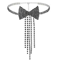 PRICES MAY VARY. Rhinestone Bowknot Necklace: So sparkly and trendy. Especially shining rhinestones bowknot combined with tassels , adding more bling sense. Necklace Material: It is made of quality rhinestone and alloy, this tassel choker is good quality and doesn't fade easily. Size：The rhinestone chain is 14.6inch/37cm , the extender chain is 9inch/23cm. Suitable for most people because of adjustable extended chain. Suitable Occasions：Sparkly bow tie combined with rhinestone choker and tassel, Adjustable Rhinestone Necklaces For Party, Elegant Adjustable Rhinestone Necklace For Party, Adjustable Bow Tie Jewelry For Party, Bow Choker Jewelry For Parties, Party Rhinestone Choker Necklace, Party Rhinestone Bling Choker Necklace, Adjustable Black Rhinestone Necklace For Party, Silver Rhinestone Fringe Necklace For Party, Party Rhinestone Necklace With Bling