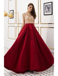 Red A-line Gown For Party, Burgundy Ball Gown Evening Dress For Party, Red Sequined Ball Gown, Red A-line Festive Dress, Festive Red A-line Dress, Red Party Dress With Sweep Train, Red Embellished Gown For Party, Red Fitted A-line Gown, Red Dress With Sweep Train For Party Season