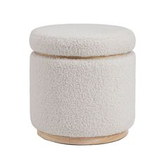 a white stool with a wooden base