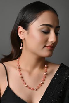 Peach Stone Meenakari Beads Long Mala Beaded Necklace Bead Jewelry Indian Long necklace Sari Necklace Indian Long Necklace This necklace is a most elegant and perfectly crafted necklace to bejewel your neckline with dancing meenakari beads that will create a style statement wherever you go. Pair this gorgeous replica of Western jewelry with your ethnic or contemporary ensembles and create a look to remember. * Necklace Length: 16 Inches (comes with adjustable Lock) * Earrings Length: 1 inch appr Traditional Pink Necklaces With Gemstone Beads, Traditional Pink Necklace With Gemstone Beads, Traditional Pink Gemstone Beads Necklaces, Traditional Pink Gemstone Beads Necklace, Festive Multicolor Gemstone Beaded Necklaces, Traditional Pink Gemstone Bead Necklace, Festive Multicolor Gemstone Beads Necklace, Celebration Pearl Necklace With Gemstone Beads, Festive Gemstone Beads Jewelry