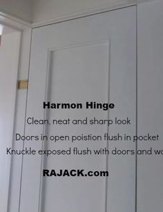 an open door with the words harmon hinge on it