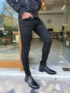 GentWith Enid Black Slim Fit Jeans Slim Black Jeans, Black Slim Fit Cotton Bottoms, Black Slim Fit Jeans For Spring, Black Slim Casual Pants, Casual Black Slim Pants, Black Slim Fit Jeans For Work, Black Slim Cotton Pants, Black Slim Fit Jeans, Slim Fit Ripped Jeans