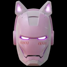 an iron man mask with glowing eyes and ears is seen in this image, it appears to be pink