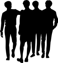 three men standing next to each other with their arms around one another, silhouetted against a white background