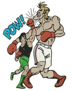 an image of two men boxing with the word pow on it's back ground