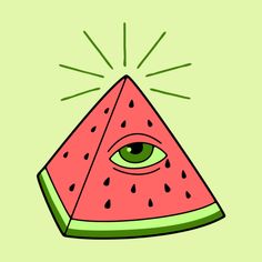 a slice of watermelon with an eye on it