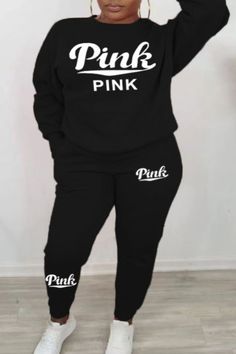 LW Plus Size Pink Letter Print Pants Set Print Pants