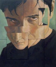 a painting of a man's face with squares around it and the image of him