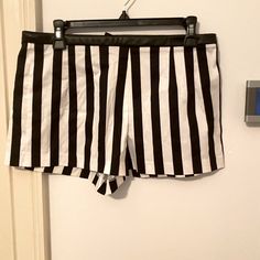 *End Of Summer Sale * Pinstripe Shorts Worn Faux Leather Detailing Around The Waist. Never Worn. Chic Shorts With Vertical Stripes, Chic Vertical Striped Shorts, Chic Vertical Striped Shorts For Summer, Chic Summer Shorts With Vertical Stripes, Pinstripe Shorts, End Of Summer Sale, Leather Detailing, Forever 21 Shorts, End Of Summer