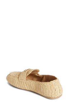 Cruise into warm weather in this easygoing espadrille loafer with a breezy crocheted-raffia upper paired with soft leather lining. Textile upper and lining/synthetic sole Made in Italy Designer Shoes Chic Loafers With Woven Sole And Flat Heel, Casual Loafers With Woven Sole For Beach, Chic Loafers With Woven Sole, Summer Beach Loafers With Leather Sole, Chic Loafers With Woven Sole And Round Toe, Natural Casual Espadrilles With Leather Sole, Casual Natural Espadrilles With Leather Sole, Spring Flat Loafers With Woven Sole, Beige Loafers With Woven Sole For Spring