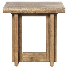 a small wooden table with two legs and a square top on an isolated white background