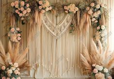 Macrame Backdrop With Boho Pampas Grass and Pink Roses - Gatsby Backdrop Grass Flowers, Girls Cake, Boho Flower Girl, Background Studio, Macrame Backdrop, Pregnant Wedding, Cake Smash Photography, Birthday Cake Smash, Studio Props