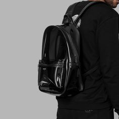 Stay organized in style with the Brand New, 'Blvck Liquid Backpack'. Featuring a minimalist silhouette and a considered layout to keep all your essentials organized, it's the perfect accessory to elevate your lifestyle. Made from black transparent PVC and the straps are made from luxurious Saffiano leather, the Blvck Transparent Backpack is designed to last a lifetime. All our backpacks are handmade with care, giving each a unique character and ensuring maximum quality. The front pocket is desig Blvck Paris, Transparent Backpack, Monochromatic Aesthetic, Clear Backpack, Minimalist Silhouette, Streetwear Accessories, Traditional Fashion, Stay Organized, Bagpack