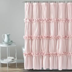 PRICES MAY VARY. ★ ADD A TOUCH OF ELEGANCE: Combined the elegance of ruffles and waterfall pattern design to give a romantic and farmhouse feel. This shower curtain offers a soothing atmosphere, ideal for relaxing at the end of a long day. If you are looking for something to make your bathroom special, you can't go wrong with our bath curtain. ★ DELICATE CRAFT: Along with the unique ruching, there are waterfall ruffle design creating a sweet and classy vision for your bathroom. Those fancy water Ruffle Shower Curtain, Rooms Decoration, Pink Shower Curtain, Ruffle Shower Curtains, Floral Bathroom, Bath Curtain, Lush Decor, Casa Vintage, Shabby Chic Bathroom