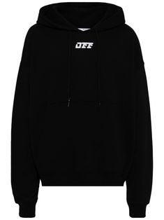 black cotton logo print to the front drawstring hood drop shoulder long sleeves ribbed cuffs and hem Off-white Logo, Cotton Logo, Cotton Hoodie, Mens Activewear, Sling Bag, Logo Print, Black Hoodie, Drop Shoulder, Black Cotton