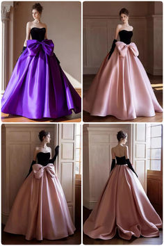 acelimosf™-Runaway princess evening dress black adult ceremony birthday party bow pink dress Princess Style Strapless Ball Gown For Party, Purple Fitted Ball Gown Princess Dress, Strapless Pink Ball Gown For Party, Bow Evening Dress For Banquet During Prom Season, Pink Evening Dress With Bow, Princess Style Satin Ball Gown For Party, Pink Dress For Winter Costume Party, Pink Winter Costume Party Dress, Elegant Purple Princess Dress For Prom