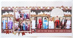 a scrapbook page with pictures of people in different colors and patterns, including the words joy to the world