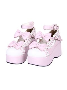 White Lace Bowknot Pink Sweet Lolita Platform Shoes Pastel Goth Shoes, Pink Platform Heels, Goth Shoes, Pink Platforms, Kawaii Shoes, Winter Fashion Boots, Thigh High Boots Heels, Platform High Heel Shoes, Cosplay Shoes