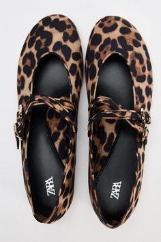 ANIMAL PRINT DOUBLE STRAP MARY JANES STRAP BALLET FLATS - Leopard | ZARA United States Blazers Shoes, Trench Coat Dress, Joggers Shoes, Cardigan Sweater Jacket, Leather Shirt, Ballerina Shoes, Skorts, Zara United States, Shoes Trainers