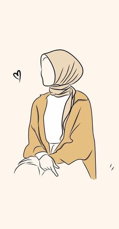 a drawing of a woman wearing a headscarf and holding her hands out to the side