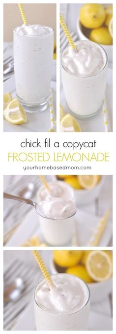 a collage of photos showing how to make frosted lemonade