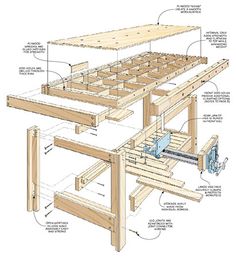 an image of a wooden workbench with instructions on how to build it and the details