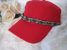 Trucker Hat Baseball Cap Rhinestone Beaded Red Cap Hat Trucker Cap Bling Trucker Bling Baseball Hat Women's Hats Red Rhinestone Hat Cadets by theraggedyrose on Etsy Adjustable Rhinestone Baseball Cap With Curved Brim, Casual Adjustable Baseball Cap With Rhinestones, Red Adjustable Fitted Hat With Short Brim, Adjustable Rhinestone Cap, Cadet Hats, Rhinestone Hat, Native Beading, Cadet Hat, Army Hat