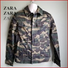 Nwt Zara Man Denim Camo Jacket. Lightweight 100%Cotton Front Buttoned Chest Pockets, As Well As Side Pockets. Button Closure. New, No Flaws. Size Small Spring Khaki Denim Jacket With Flap Pockets, Casual Khaki Denim Jacket With Flap Pockets, Military Style Cotton Denim Jacket For Winter, Military Style Cotton Denim Jacket For Spring, Spring Military Style Cotton Denim Jacket, Spring Military Cotton Denim Jacket, Military Style Long Sleeve Denim Jacket For Fall, Casual Camouflage Outerwear With Button Closure, Camouflage Cotton Outerwear With Flap Pockets