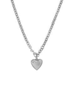 Silver tone chain necklace with heart pendant Heart Neckless, Puffy Heart Necklace, Brass Chain Necklace, Roxanne Assoulin, Necklace With Heart, Y2k Jewelry, Silver Heart Necklace, Puffy Heart, Mini Heart