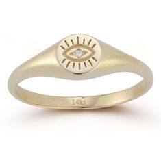 Add a touch of mystique to your jewelry collection with the Luminosa Gold evil eye signet ring. This 14K gold ring features an intricate evil-eye design with a dazzling diamond accent at its center, perfect for adding a hint of sparkle to your look. From Luminosa Gold. 14k Yellow Gold Evil Eye Jewelry, Luxury Yellow Gold Evil Eye Jewelry, Yellow Gold Jewelry With Evil Eye Medallion, Spiritual Yellow Gold Tarnish-resistant Signet Ring, Yellow Gold Evil Eye Rings As Gifts, Evil Eye Design, 14k Gold Ring, Signet Ring, Evil Eye