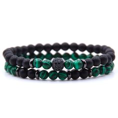 Handmade - Natural Stone - Green Malachite, Black Matte Onyx Beaded Bracelets 6 mm - Dual Bracelets Each stone is hand selected to ensure a high quality piece of jewelry Bracelet Packaging, Mens Earrings Hoop, Set Bracelet, Bracelet Couple, Signet Ring Men, Symbolic Jewelry, Stylish Bracelet, Natural Stone Bracelets, Christian Jewelry