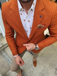 Bando Ogden Cinnamon Slim Fit Blazer – BOJONI Orange Blazer Outfits Men, Blazer Outfits Men, Cinnamon Color, Orange Blazer, Slim Fit Blazer, Mens Fashion Blazer, Designer Suits For Men, Slim Fit Blazers, Fashion Suits For Men