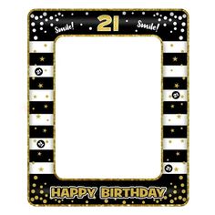 a black and white birthday frame with gold stars on it's edges, the number twenty