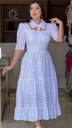 Classy Wardrobe, Mom Daughter Outfits, Lace Suit, Fashion Dresses Formal, Burmese Clothing, Casual Frocks, Beautiful White Dresses