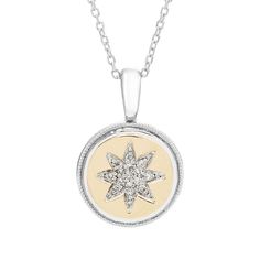 "This gorgeous 14k gold over sterling silver diamond accent starburst pendant necklace is the perfect way to add something new and exciting to your daily look. This gorgeous 14k gold over sterling silver diamond accent starburst pendant necklace is the perfect way to add something new and exciting to your daily look. Pendant size: 12.5 mm Chain length: 18 in. Chain type: cable Clasp: lobster-clasp Metal: sterling silver Plating: 14k gold Finish: polished Packaging: boxedDIAMOND DETAILS Total wei Anniversary Necklace With Round Star Charm Pendant, Anniversary Necklace With Star Charm, White Gold Star Charm Necklace For Anniversary, Anniversary Starburst Jewelry With Diamond Accents, Sterling Silver Starburst Jewelry For Anniversary, Anniversary Jewelry With Starburst Star Charm, Starburst Star Charm Jewelry For Anniversary, Anniversary Starburst Jewelry With Star Charm, Anniversary Starburst Star Charm Jewelry