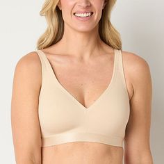 Built to give you medium support, this women's Ambrielle bra is unlined and wire free for a comfortable fit. It's made from smooth stretch-cotton with adjustable shoulder straps and back hook-and-eye fastenings.Bra Type: Unlined, WirelessClosure Type: Hook & Eye, Back ClosureSupport: Medium SupportFiber Content: 83% Cotton, 17% SpandexFabric Description: MicrofiberLining Material: Spandex, CottonCare: Line Dry, Hand WashMaterial: CottonCountry of Origin: Imported Beige Sports Bra With Medium Bust Support, Supportive Beige Sports Bra, Coverage Bras, Full Coverage Bra, Full Figured, Hook And Eye, Hook Eye, Fashion Styles, Stretch Cotton