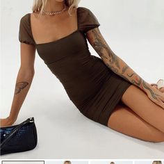 Super Cute Tight But Appropriate Dress Brown Is Pretty Dark Brown Hoco Dress, Brown Homecoming Dress, Brown Hoco Dress, Charvi Mini Dress, Brown Homecoming Dresses, Brown Bodycon Dress, White Cut Out Dress, Dark Brown Dress, Princess Polly Dress