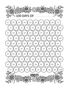 the printable 100 days of school worksheet with numbers and flowers on it