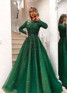 Contact+us:+lisamony@outlook.com Please+left+message+what+color+you+need+when+you+order+it.Besides+the+picture+color,+you+can+also+choose+any+color+you+want. A+Line+Round+Neck+Green+Prom+Dress+With+Long+Sleeves Processing+time:+12-21+business+days Shipping+Time:+3-5+business+days "Fabr... Green Long Prom Dress, Lace Prom Gown, Mnm Couture, Prom Dress Evening, Wedding Robe, Long Sleeve Evening Dresses, Beaded Prom Dress, فستان سهرة, Green Prom Dress